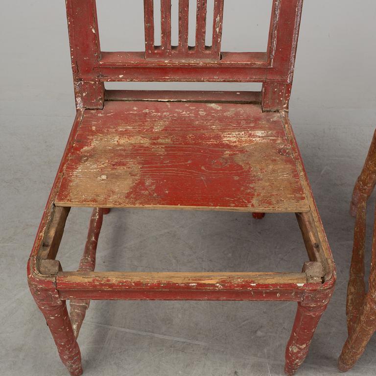 a pair of gustavian chairs from the late 18th century.