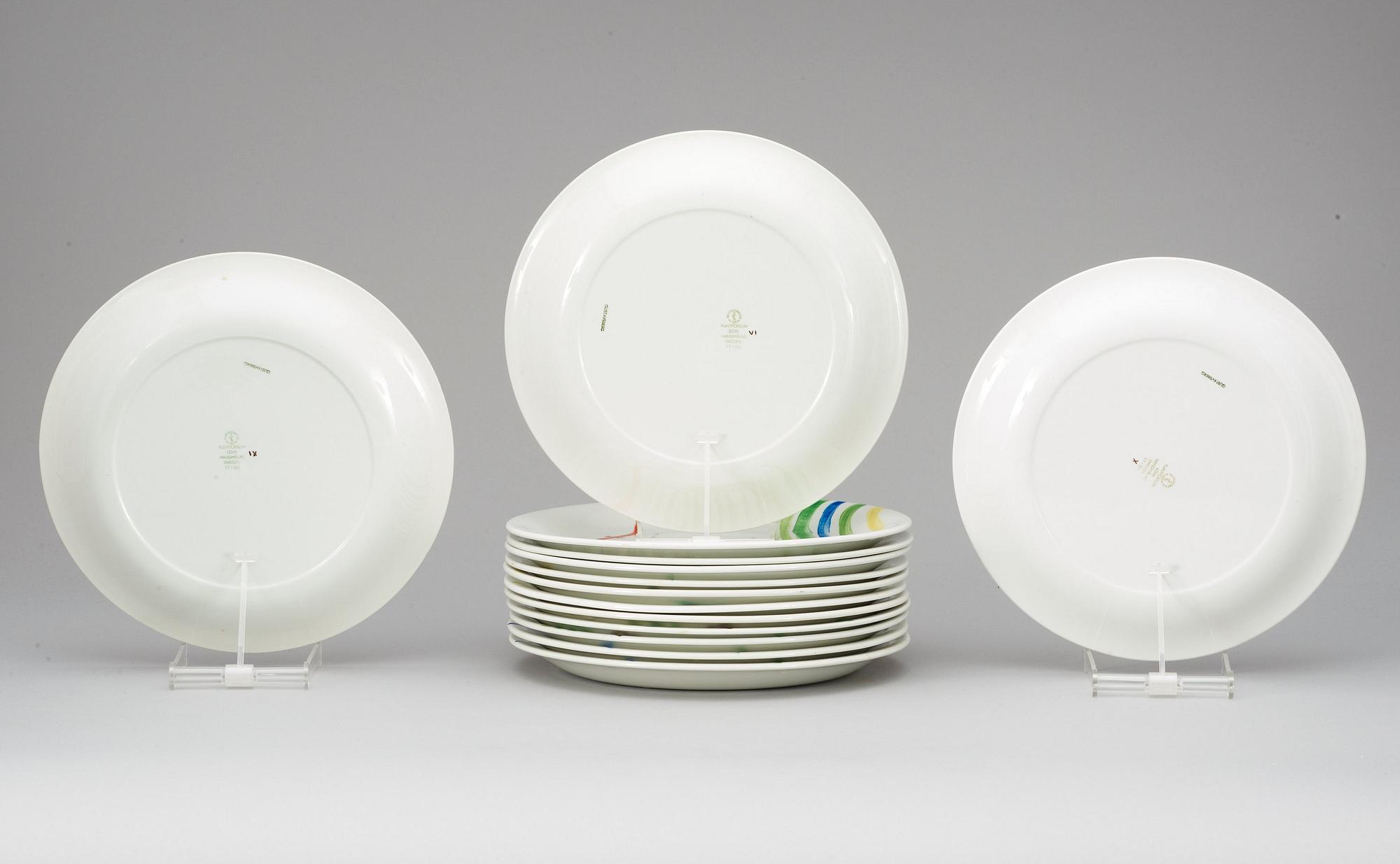 A Stig Lindberg set of 14 'Löja' plates, Gustavsberg 1948-62.
