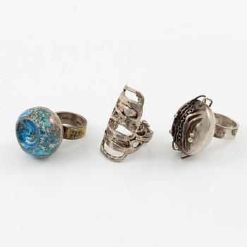 Lars Arby, three rings, sterling silver and enamel, Gothenburg 1966, 1968 and 1970.