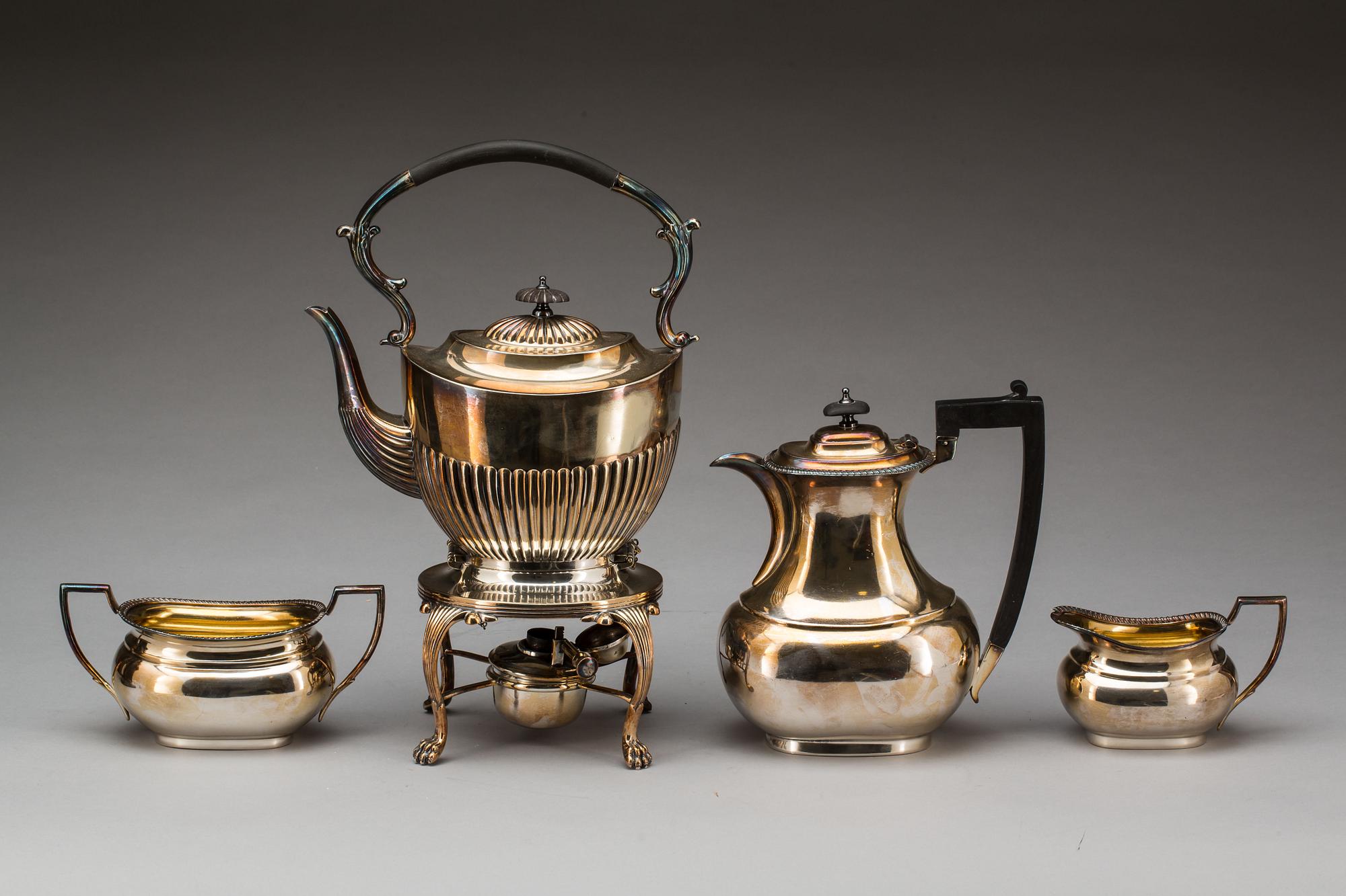 TE-/KAFFESERVIS, nysilver, 4 delar. 1900-tal.