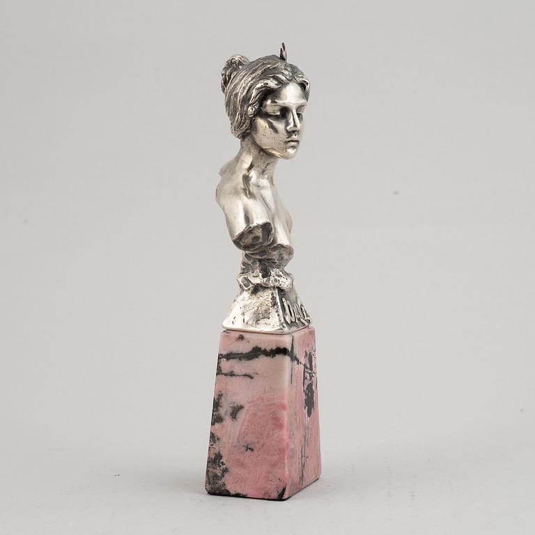 A Russian silver sculpture of Diane, marked Villanis and Bolin, St. Petersburg 1908-1917.