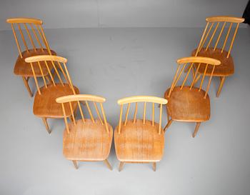 STOLAR, 6 st, "Fanett 55 T", design Ilmari Tapiovaara,  Edsbyverken, 1900-talets mitt.