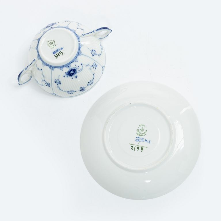 Royal Copenhagen, 14 'Blue Fluted Half Lace' tableware parts, Denmark, 20th century.