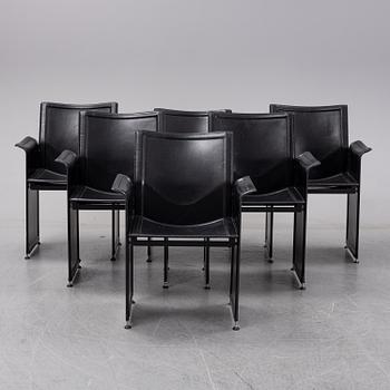 Tito Agnoli, 6 leather 'Korium' chairs.  Matteo Grassi.