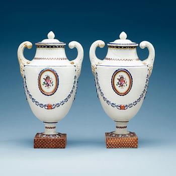 A pair of 'Marieberg' vases with covers, Qing dynasty, Qianlong (1736-95).
