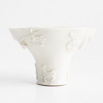 A Blanc de Chine libation cup, Qing dynasty, 18th century.