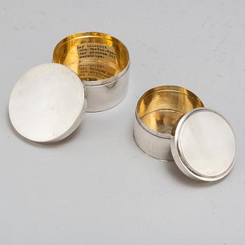 A pair of Swedish parcel-gilt silver boxen, mark of S Blomberg, Sthlm 1806 and JE Torsk, Sthlm 1843.