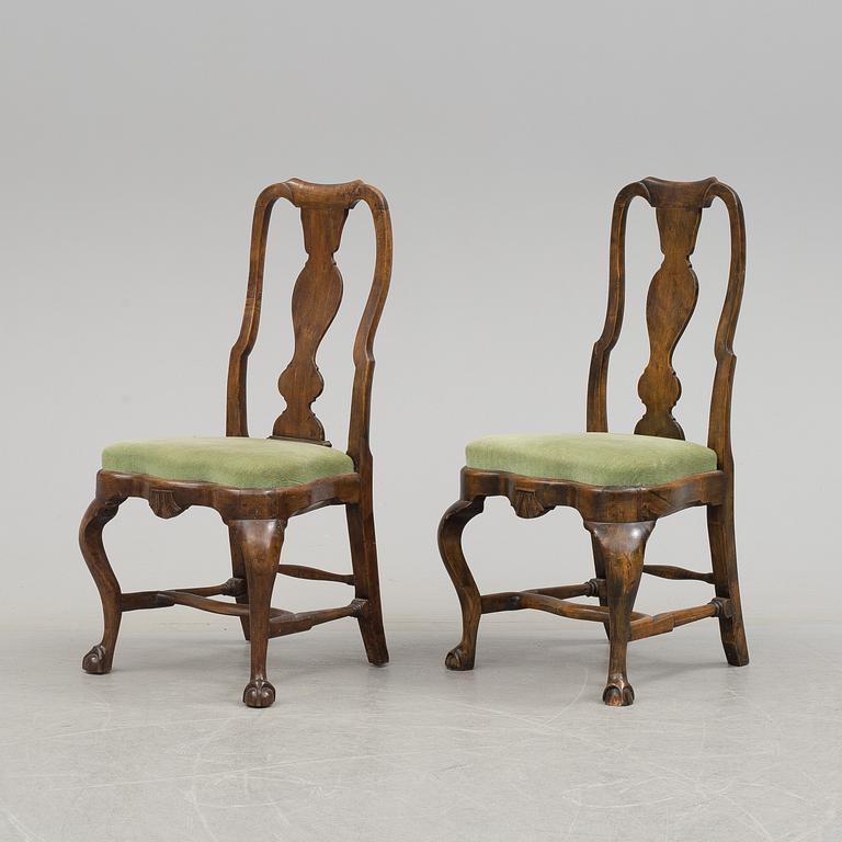 A pair of rococo style chairs, late 19th century.