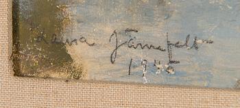 Laura Järnefelt, öljy levylle, signeerattu ja päivätty 1945.