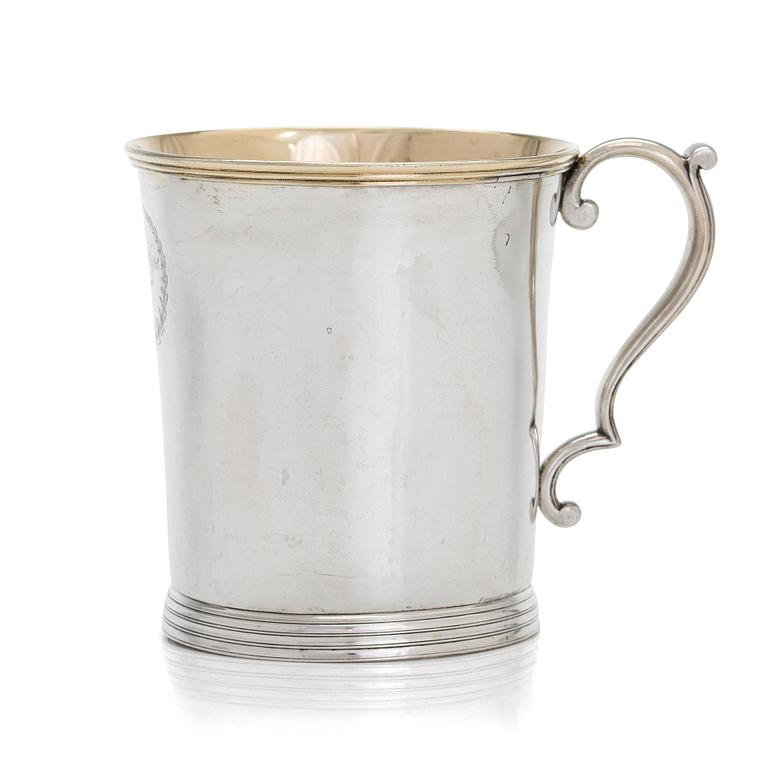 A mid-19th-century parcel-gilt tankard, maker's mark of Roland Mellin, Helsinki 1849.