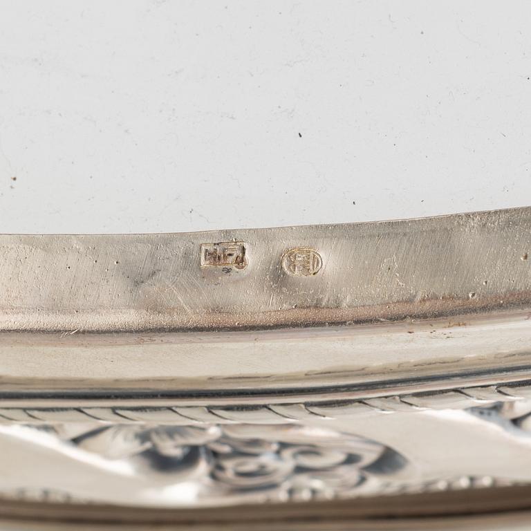 A silver plate and glass jardinière, Denmark, first half of the 20th century.