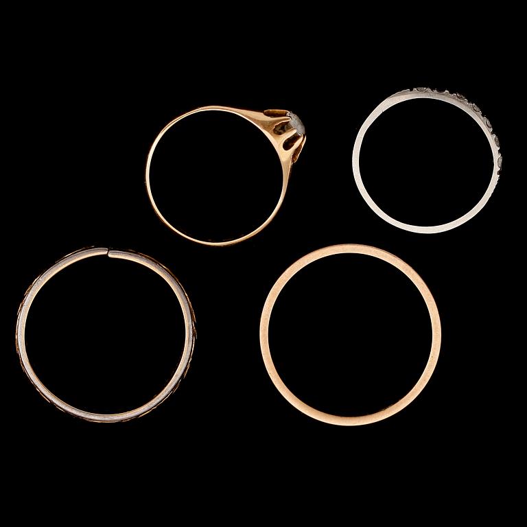 RINGAR, 4 st, 18 k guld och vitguld. Total vikt ca 16 g.