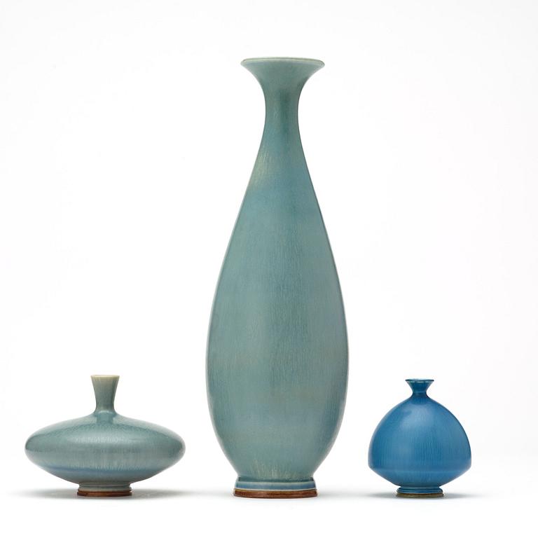 Berndt Friberg, a set of three stoneware vases, Gustavsberg Studio 1965-72.