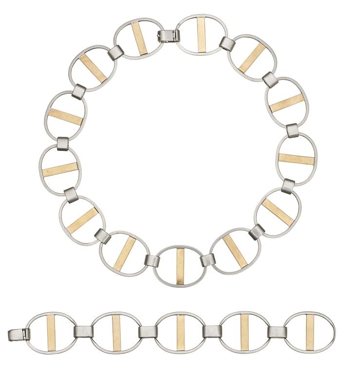 A Sigurd Persson sterling necklace and bracelet, Stockholm 1979.