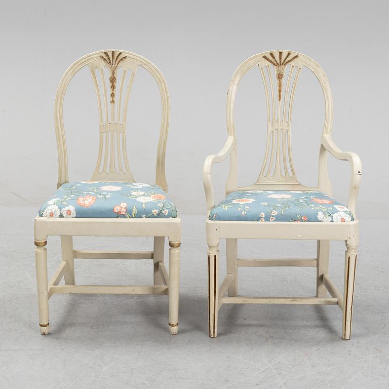 A Gustavian chair and armchair, end of the 18th Century.