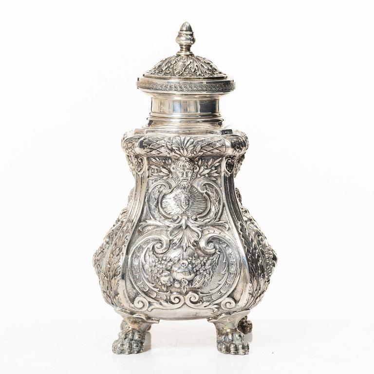 A Rococo style silver tea caddy, Swedish import mark, 20th century.
