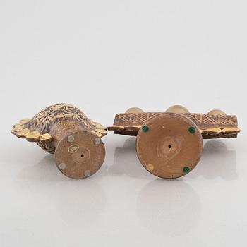 Lisa Larson, figurin, "Guldträd" och ljusstake, "Medaljong", stengods, Gustavsberg.