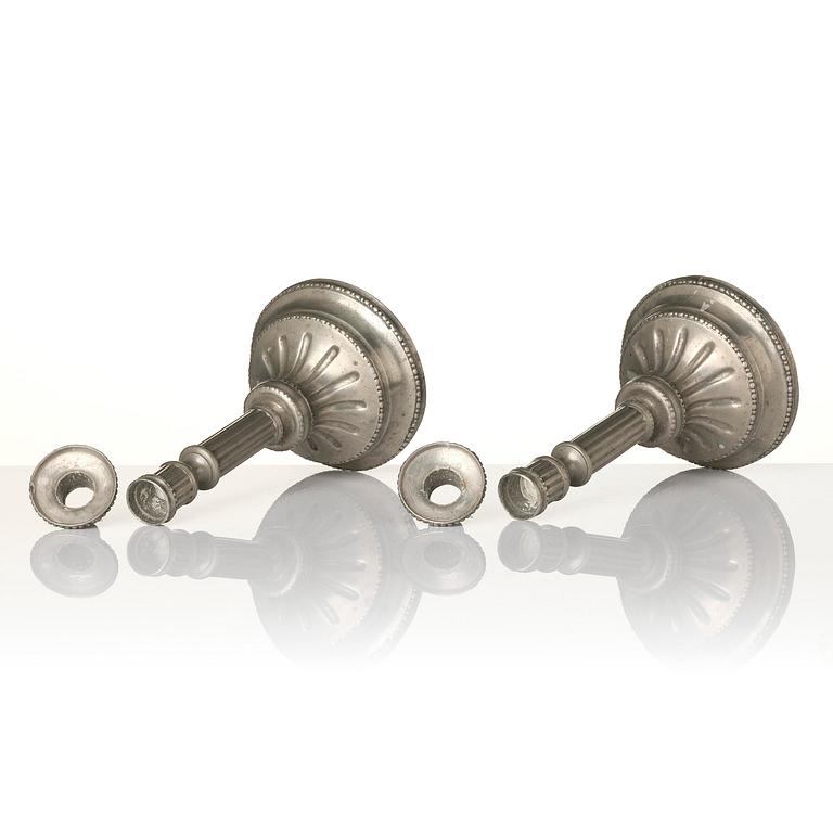 A pair of Gustavian pewter candlesticks by P. Gillman, Stockholm 1786.