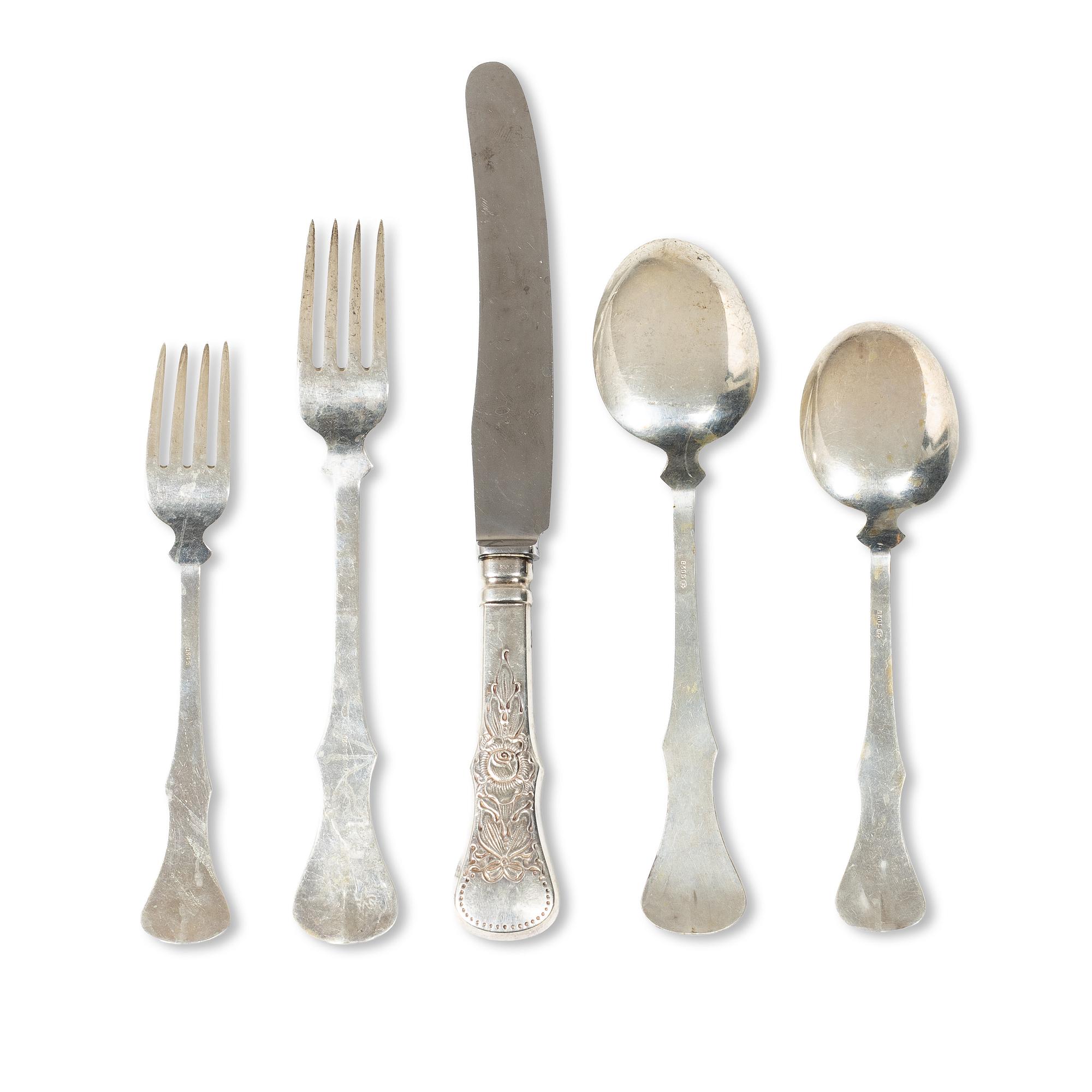 A Norwegian silver cutlery set, "Rose" pattern, including with mark of Magnus Aase, Bergen (45 pieces).