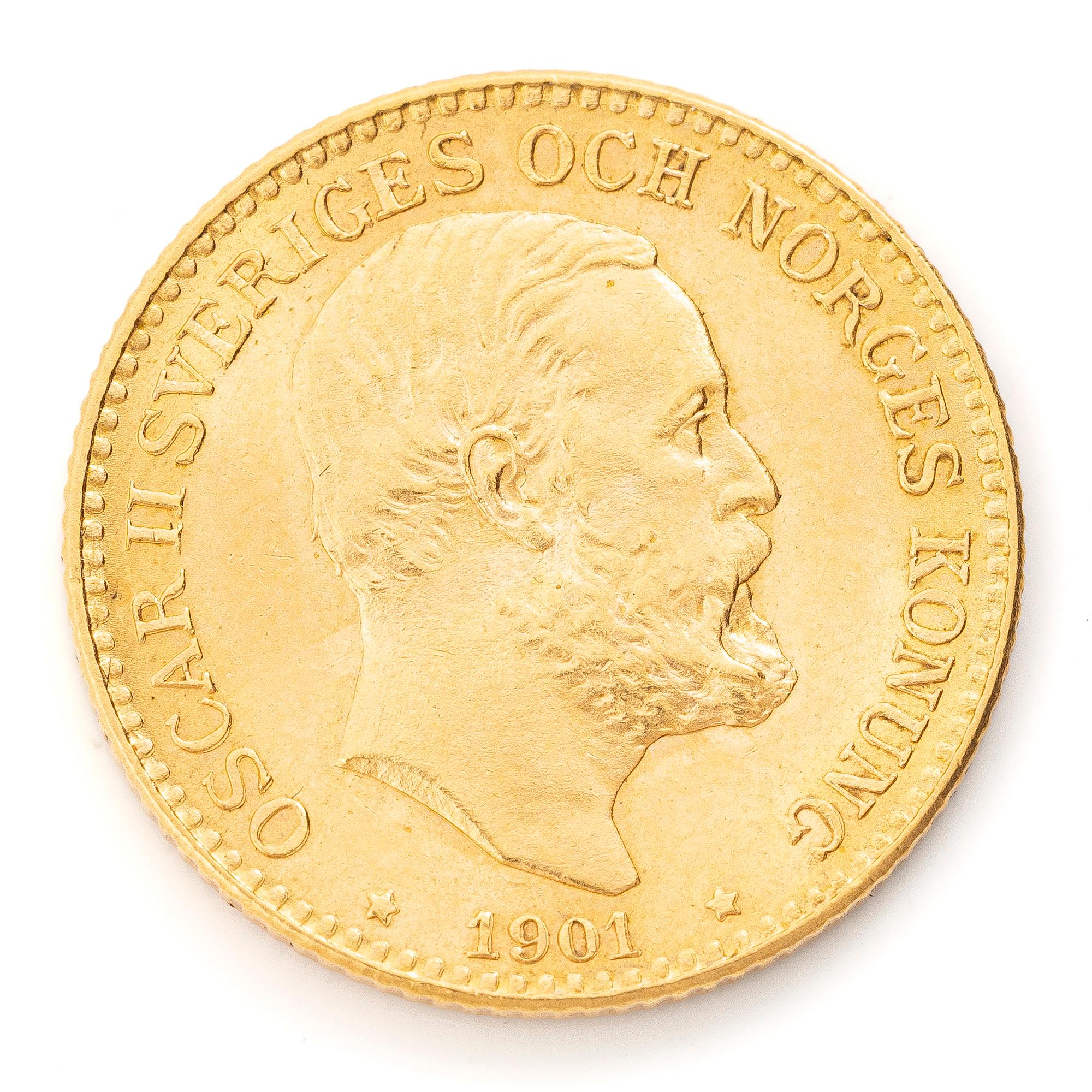 Guldmynt, Sverige, Oskar II, 10 kronor, 1901.