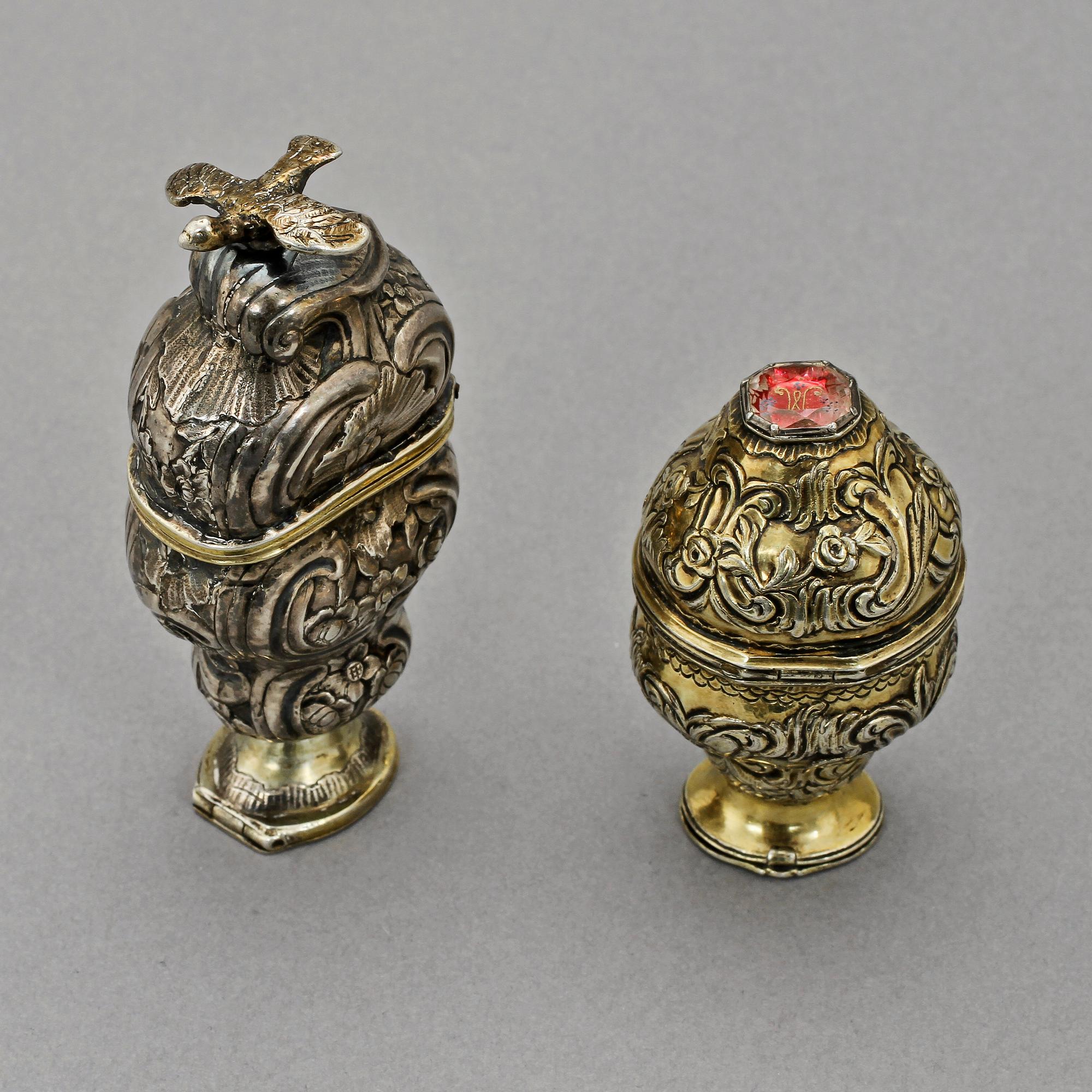 LUKTDOSOR 2 st, silver, trol Danmark, 1700/1800-tal. Vikt 78 g.