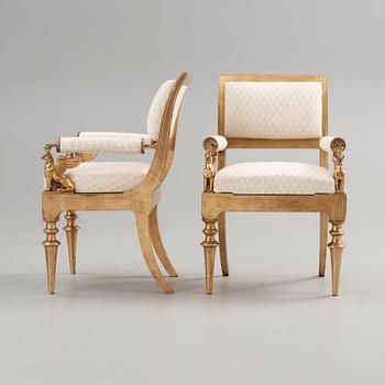A pair of armchairs attributed to Karl Friedrich Schinkel, marked "Schloss Berlin", Berlin circa 1830.