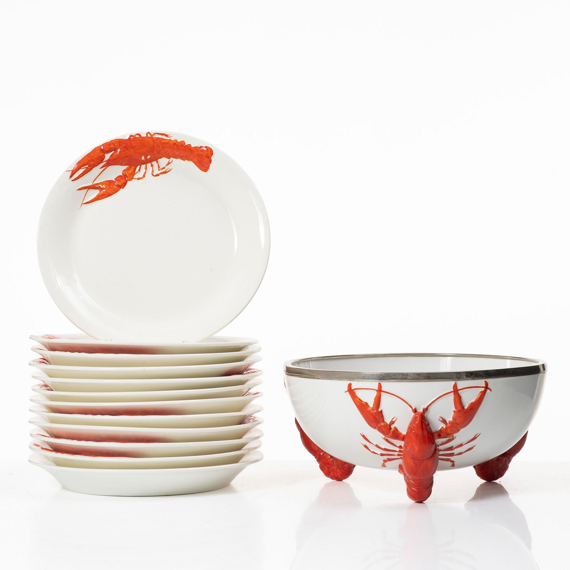 A part cream ware 'crayfish' dinner service, possibly by Rörstrand, early 20th century.