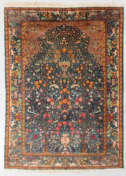 Rug, Pakistan/Northern India, figural, semi-antique, approx. 220 x 150 cm.