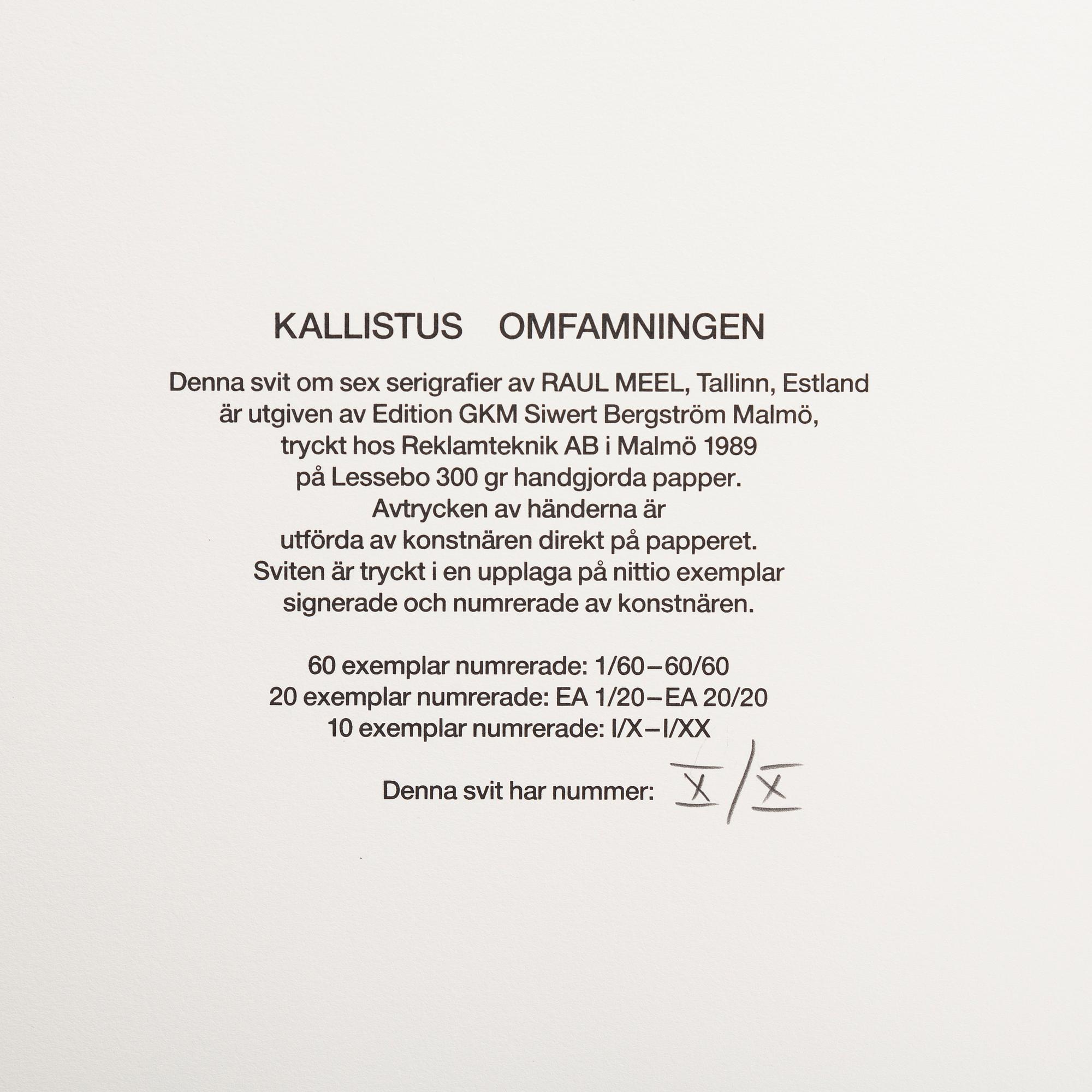 Raul Meel, portfolio with 6 silkscreen in colours, 1989, signed X/X.
