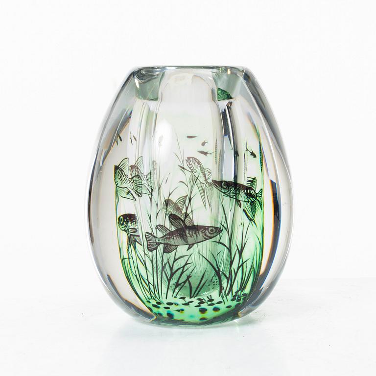 Edward Hald, a glass "fiskgraal" vase, Orrefors, signed.