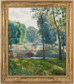 192. Gustave (Gustaf) Albert, Le Canal du Midi, paysage d'été.