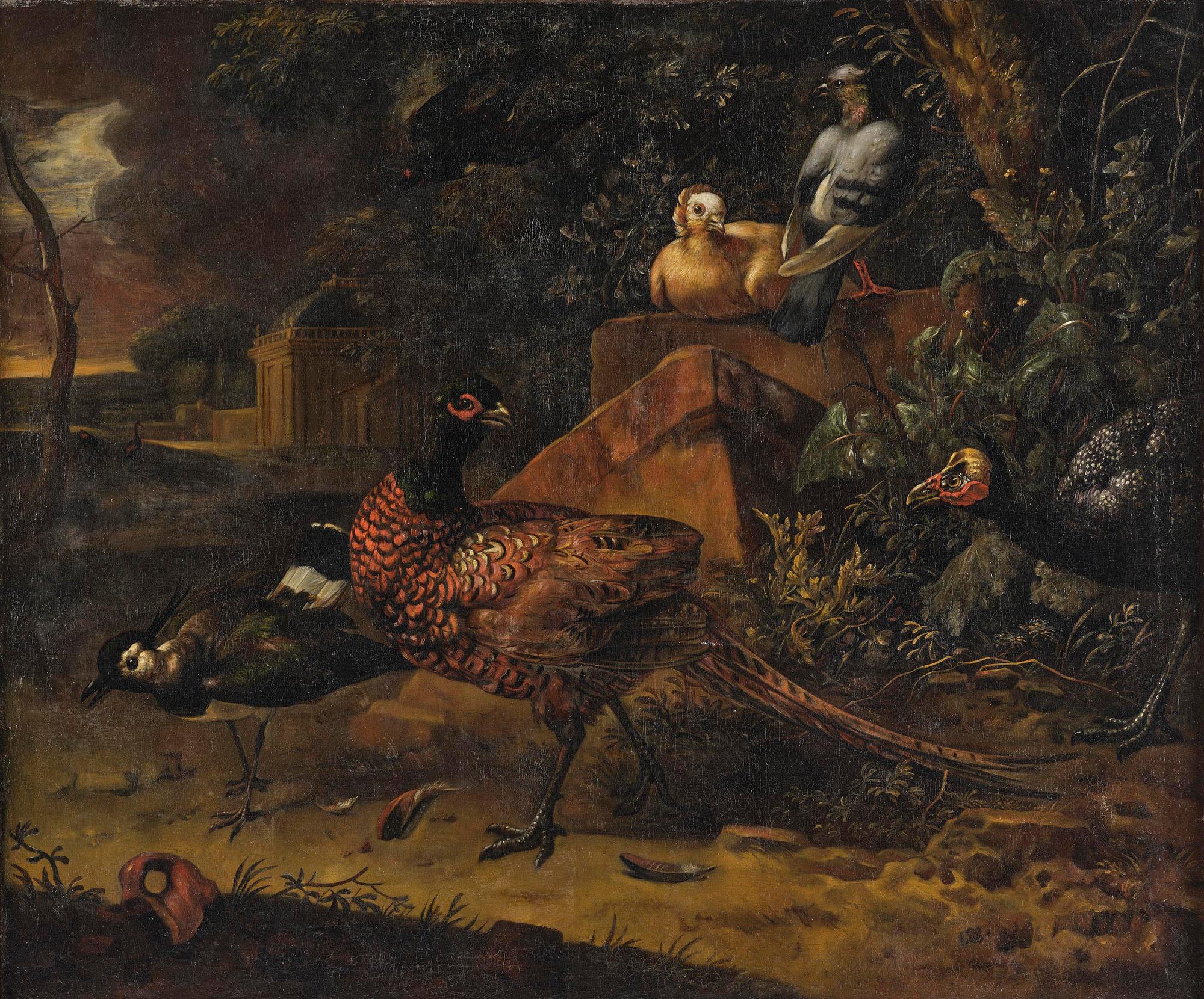 Melchior de Hondecoeter His art, Wild birds in a park landscape.