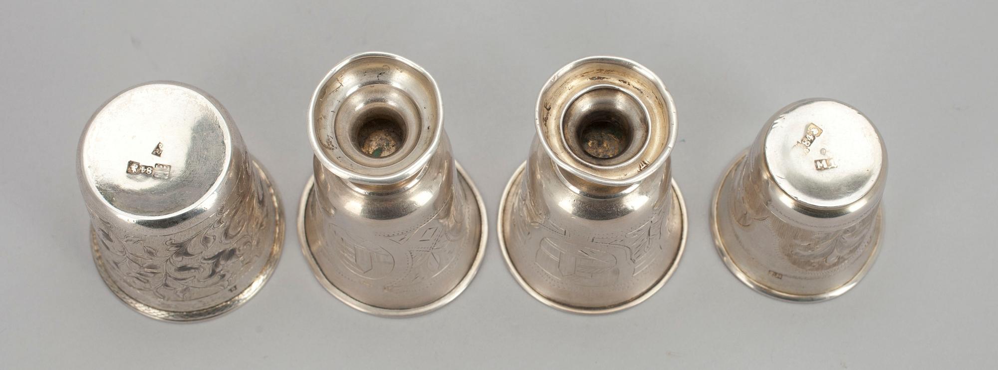 BÄGARE, 4 st, silver, Ryssland 1800-tal.