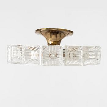 Carl Fagerlund, a glass and brass ceiling lamp, Orrefors, Sweden, second half of the 20th century.