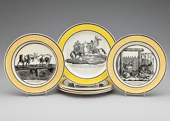 TALLRIKAR, 6 st, flintgods, empire, Frankrike 1800-talets första hälft.