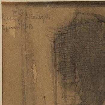 Anders Zorn, "Orsakulla vid dörr med korg på armen".