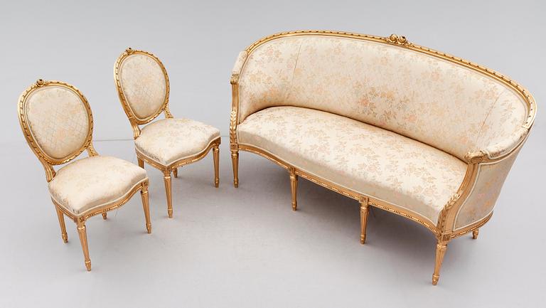 SALONGSGRUPP, 3 delar, gustaviansk stil, 1900-talets första hälft.