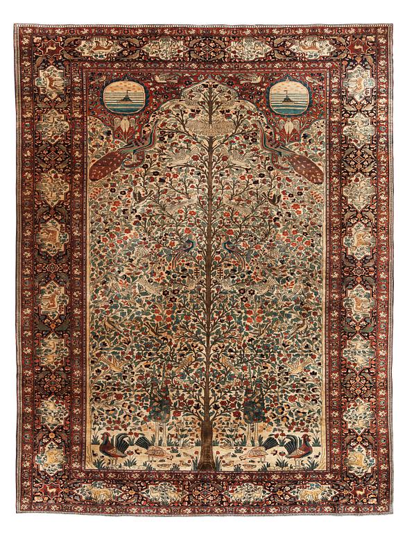SEMIANTIK KESHAN/SAROUK FIGURAL, möjligen Kazwin eller Indien (Rajastan). 297,5 x 231 cm.