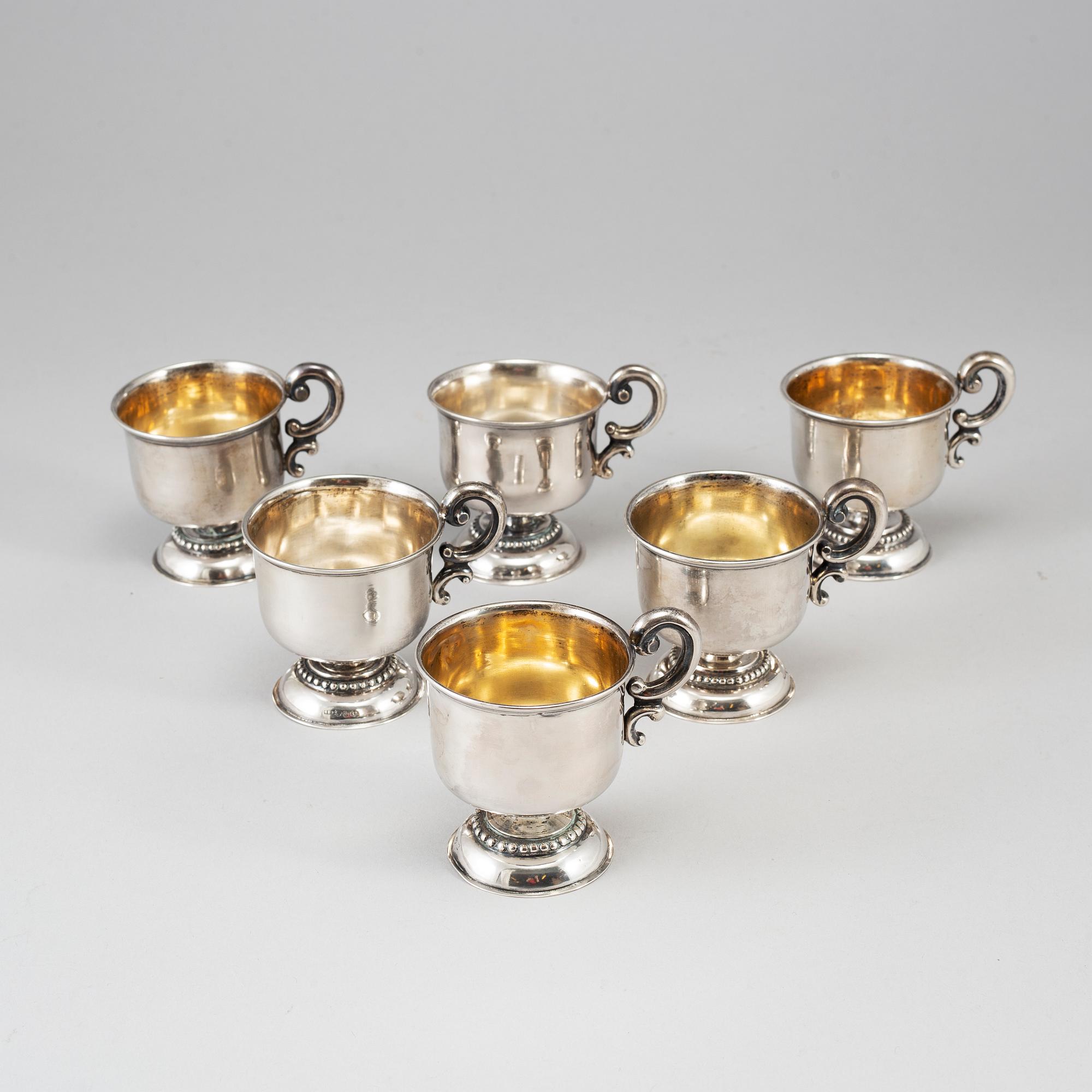 GUSTAF MÖLLENBORG, 6 swedish silver punch cups, Stockholm 1876.