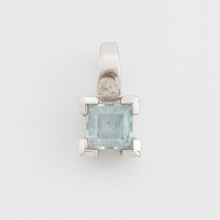 Ring, pendant, and a pair of earrings, 18K white gold with topaz and small diamonds.