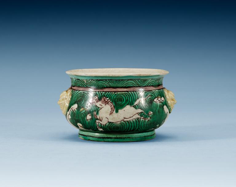 A Wucai censer, Qing dynasty, 17th Century.