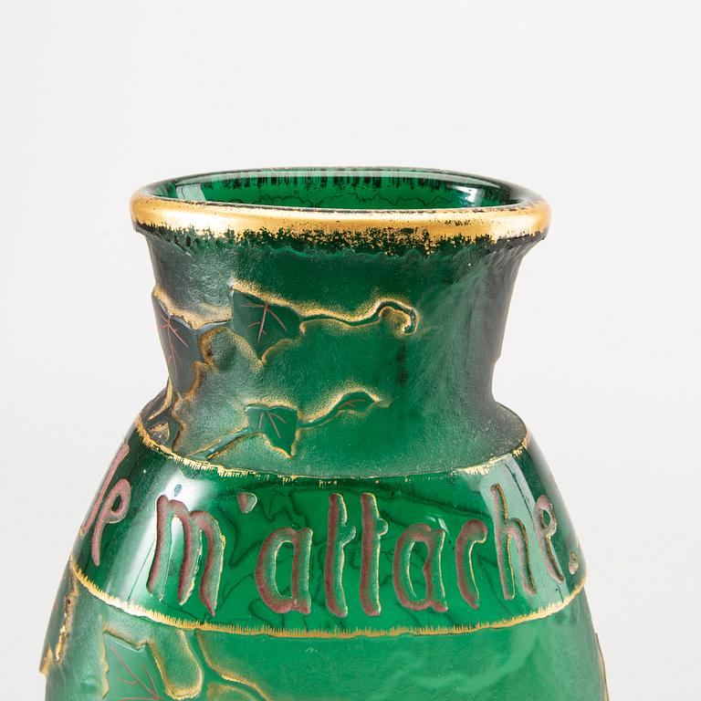 A Daum Frères etched and cut glass vase, decorated in red and gold, Nancy, France 1892.