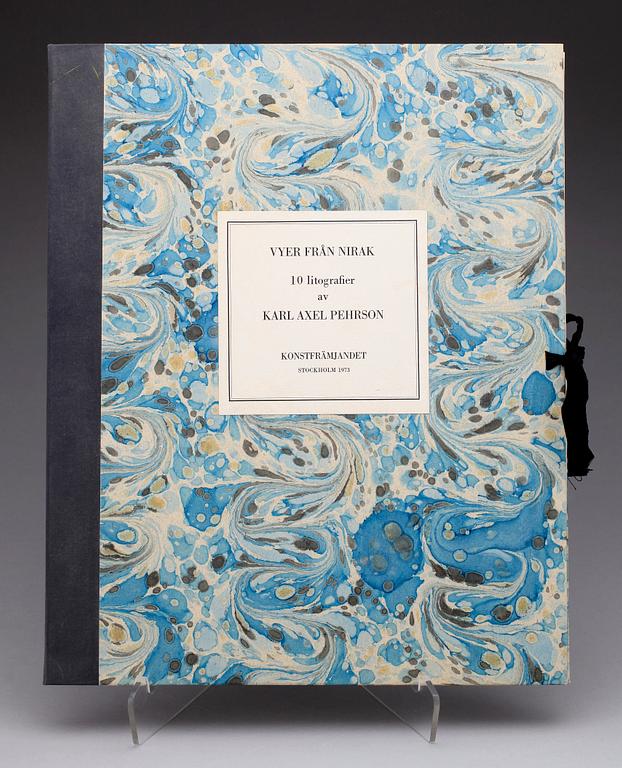 KARL AXEL PEHRSON, mapp med 10 färglitografier, "Vyer från Nirak", sign o numr 37/285. 1973.
