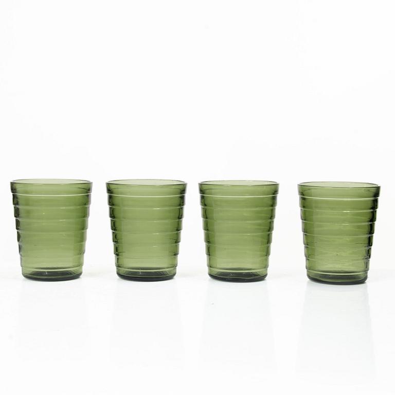 Aino Aalto, Eight 'Bölgeblick' glasses and seven side plates, Karhula Glassworks, 1930s.