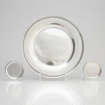 GAB, plate and two coasters, silver, Stockholm 1945-1965.