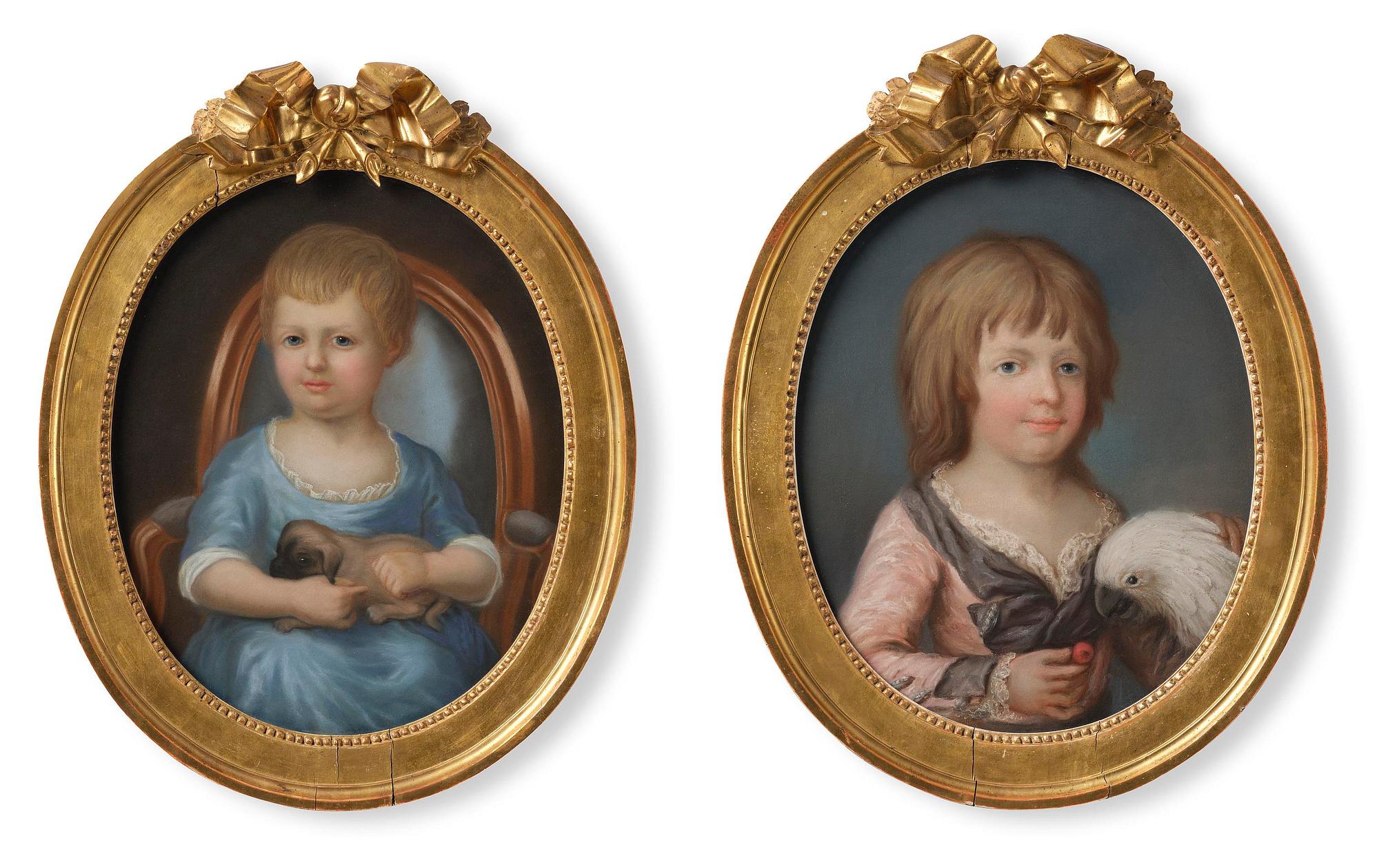 Jonas Forsslund, his circle, Portrait depicting “Emilia Fredrika Aurora De Geer af Finspong” and probably her sister “Charlotta Aurora”.