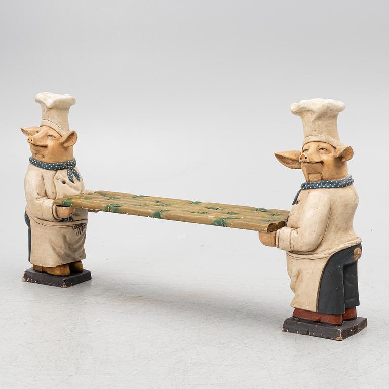 Bench with pigs, likely England, late 20th century.