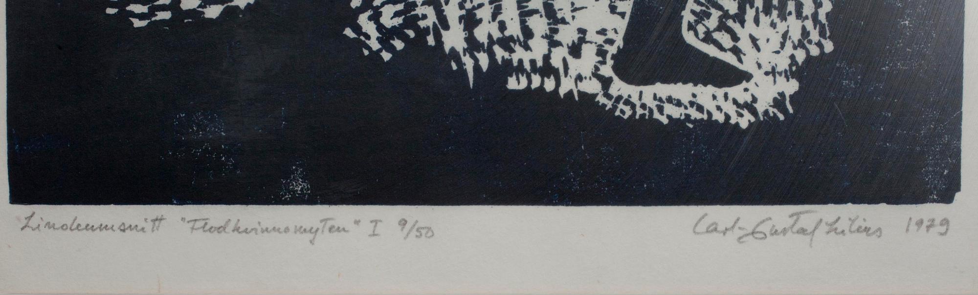 CARL-GUSTAF LILIUS, linoleumsnitt, numrerad 9/50, signerad och daterad 1979.