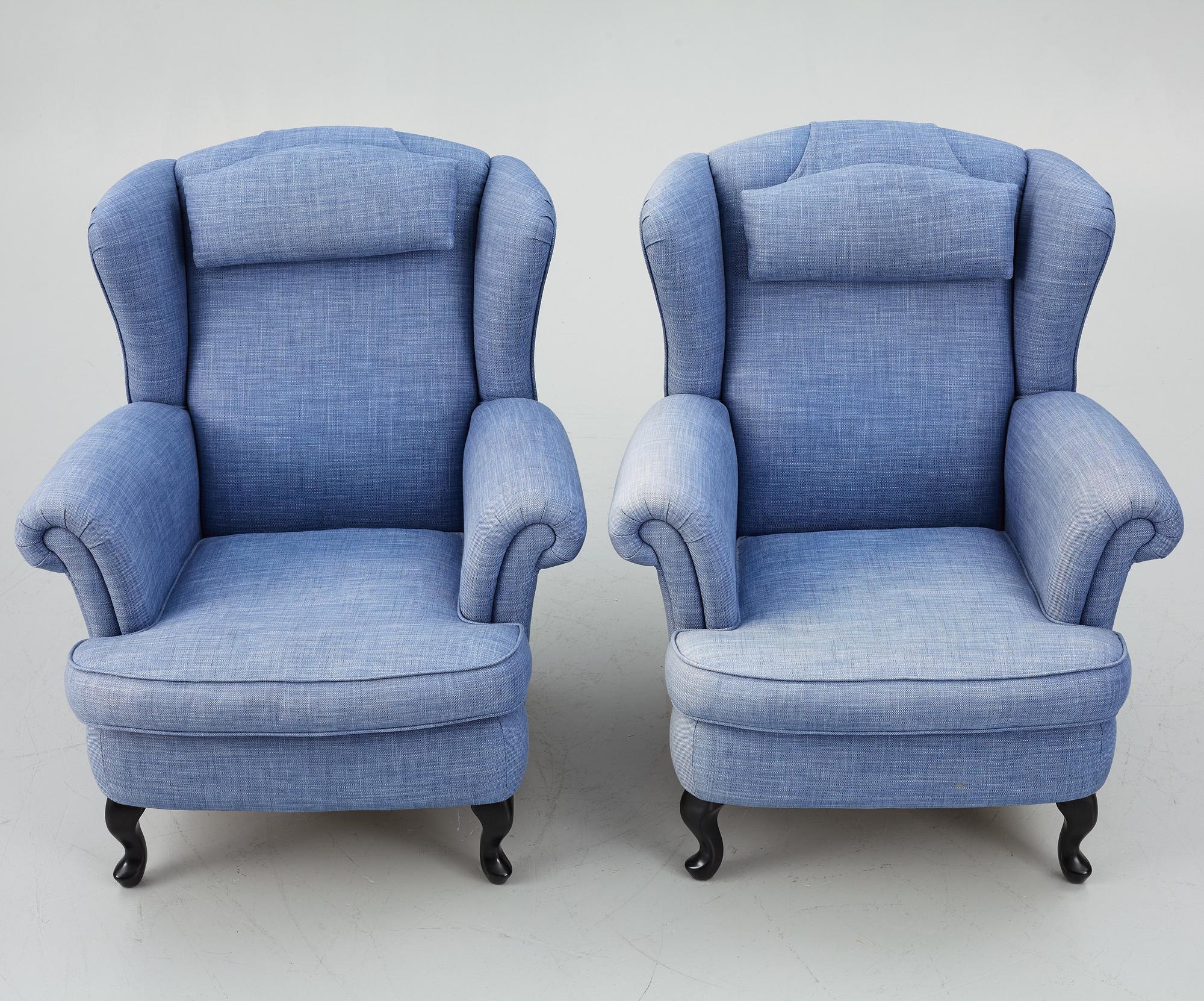 Fåtöljer ett par, med fotpallar, Bröderna Andersson.