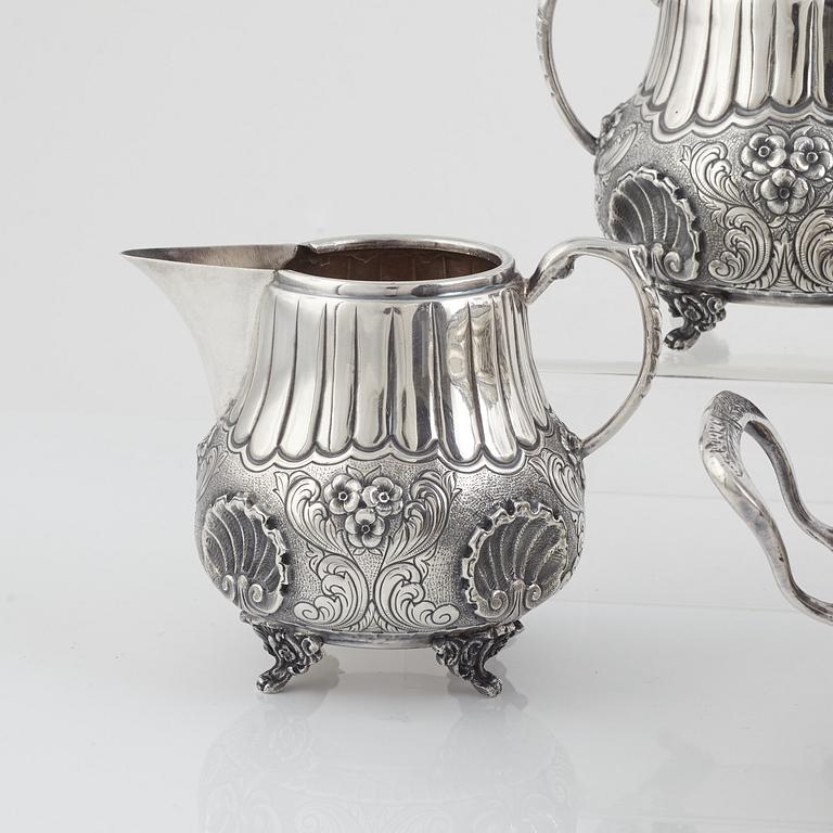 Coffee and tea set, 5 pieces, sterling silver, 1900s, ATN, Bogota, Colombia.